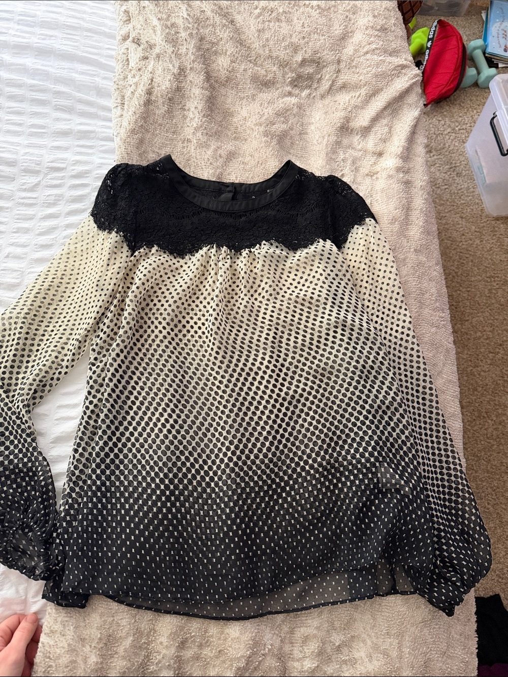 Ryu Black and Cream Ombre Dot Lace Yoke Blouse